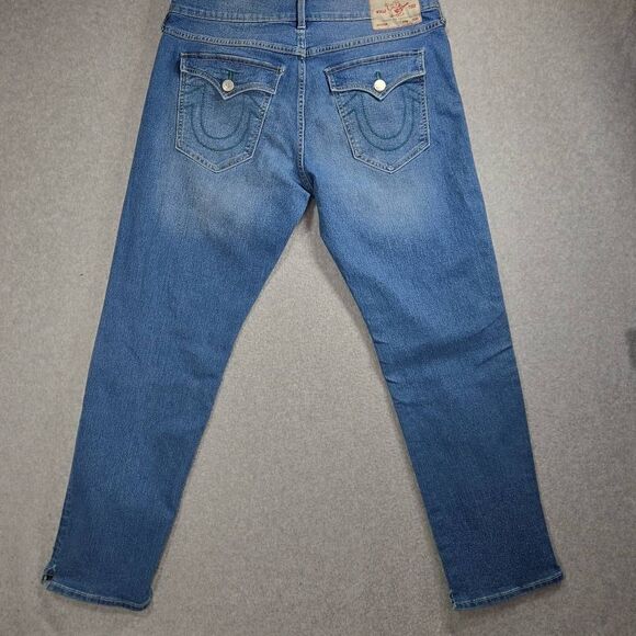 True Religion Geno Jeans Mens 36x30 Blue Relaxed Slim Denim Flap Pockets Stitchi - Picture 1 of 14